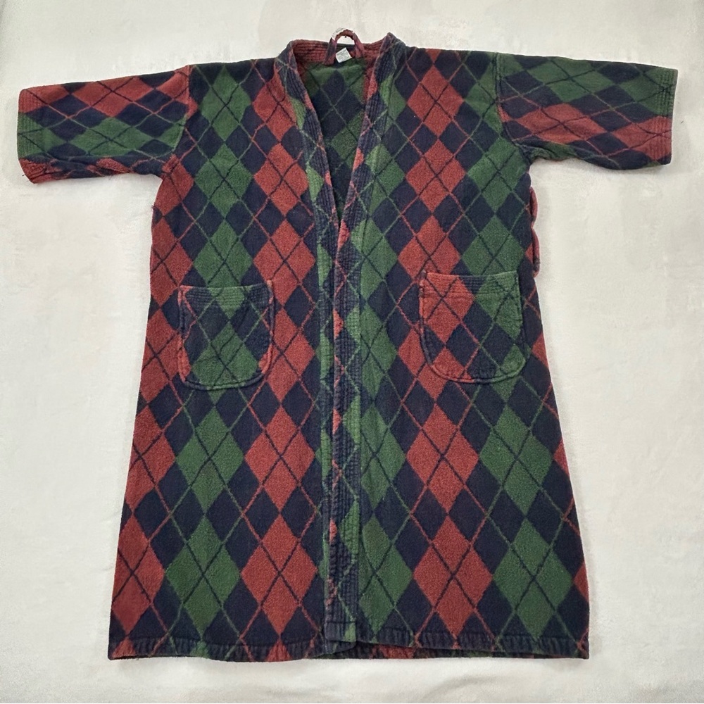 Vintage 90s Sea Island Multicolor Argyle Heavyweight Terry Cloth Towel Robe Mens